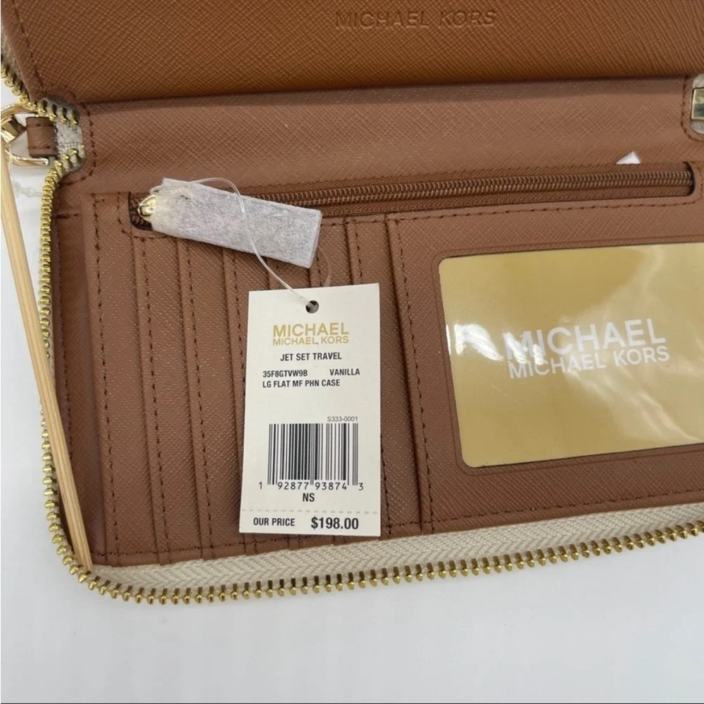 Michael Kors JST LG Flat MF Phone Case Wallet Vanilla/Brown